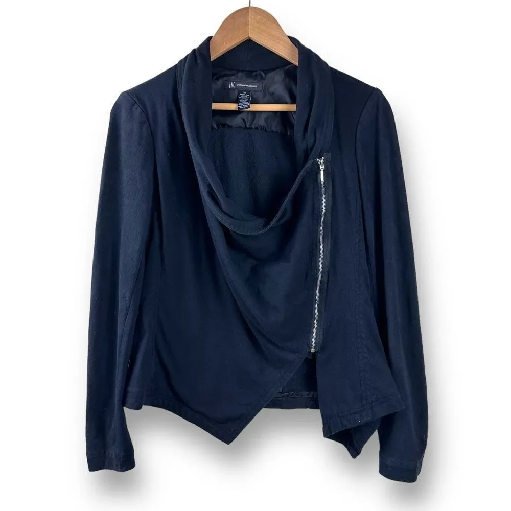 INC International Concepts Women's M Asymmetrical Draped‎ Moto Jacket Black Moto